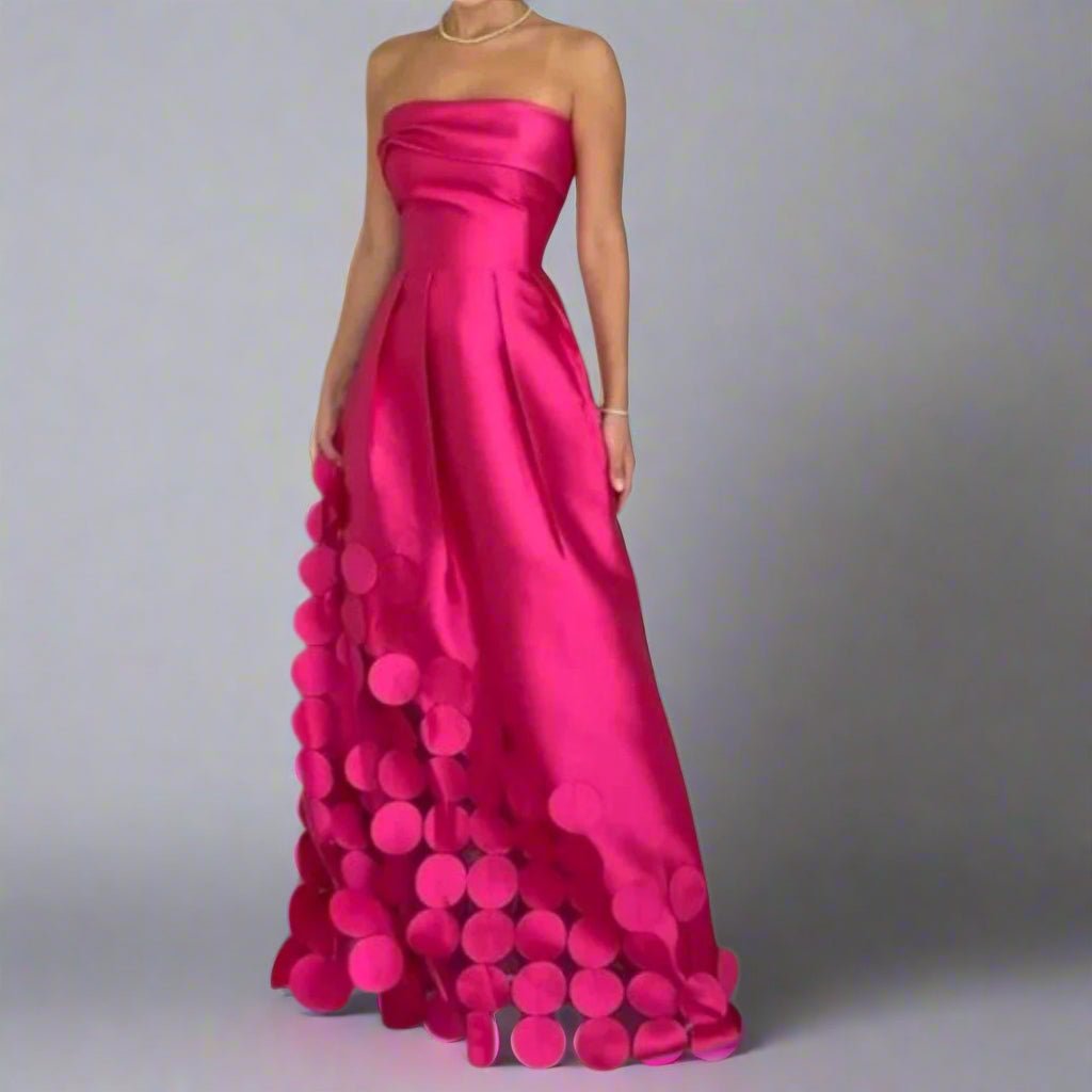 Women's Strapless Fitted-Bodice Satin Maxi Evening Gown - Pink