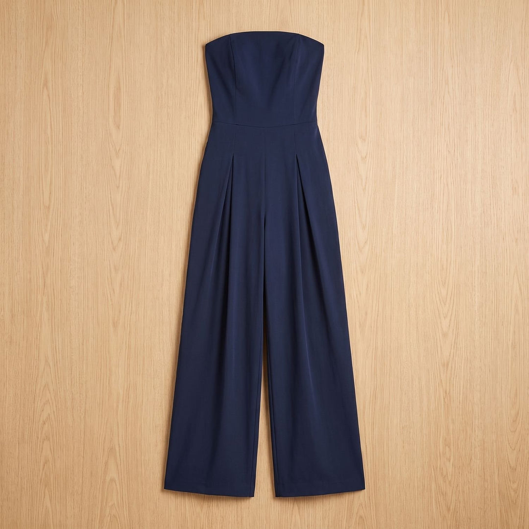 Women's Strapless Wide-Leg Elegant Jumpsuit - Navy Blue