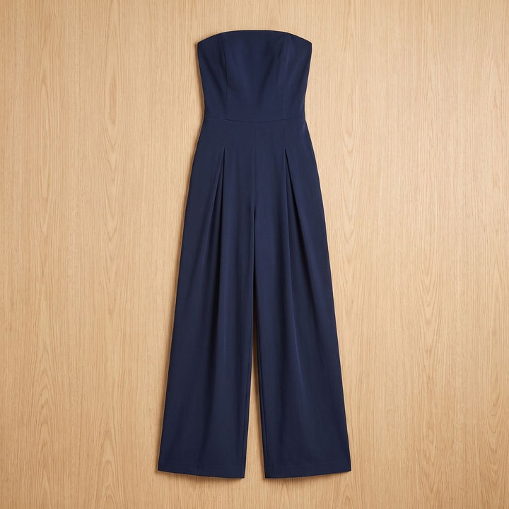 Women's Strapless Wide-Leg Elegant Jumpsuit - Navy Blue