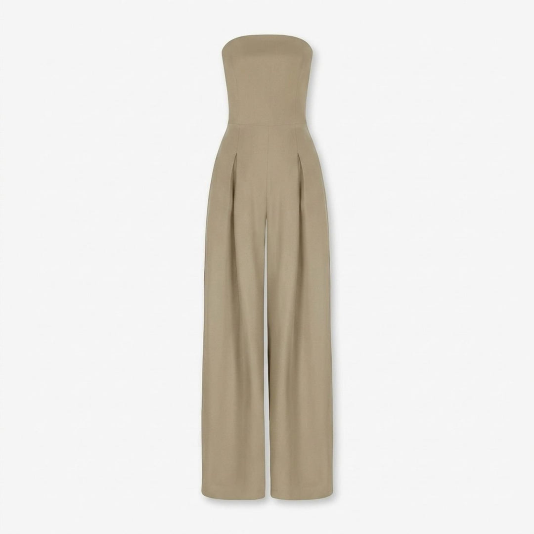 Women's Strapless Wide-Leg Elegant Jumpsuit - Beige
