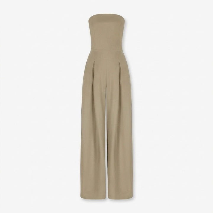 Women's Strapless Wide-Leg Elegant Jumpsuit - Beige