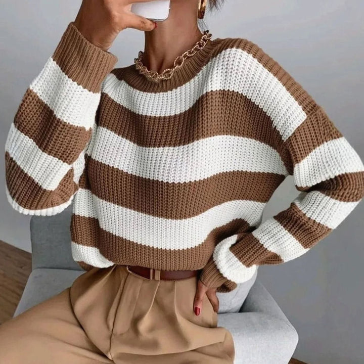 Women's Striped Crewneck Relaxed-Fit Knit Sweater