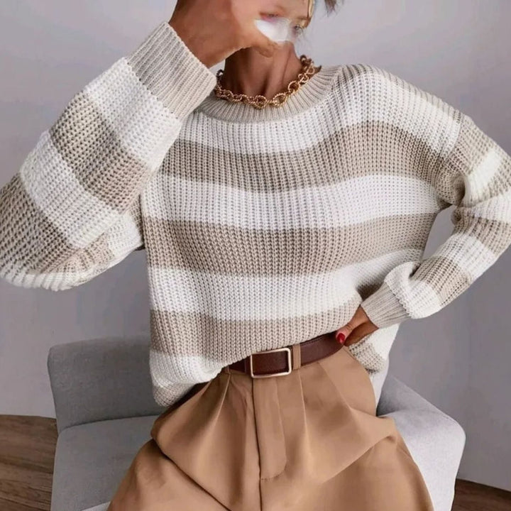 Women's Striped Crewneck Relaxed-Fit Knit Sweater