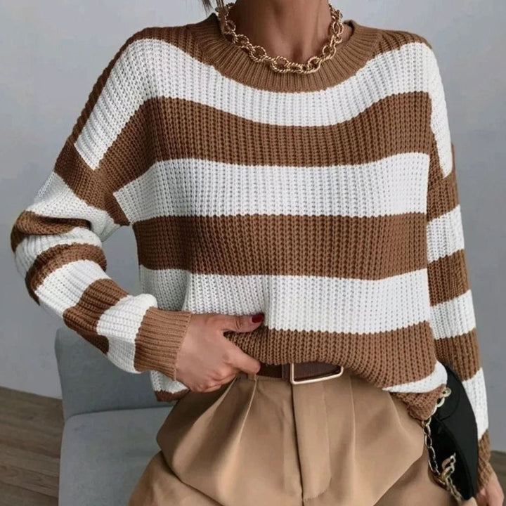 Women's Striped Crewneck Relaxed-Fit Knit Sweater