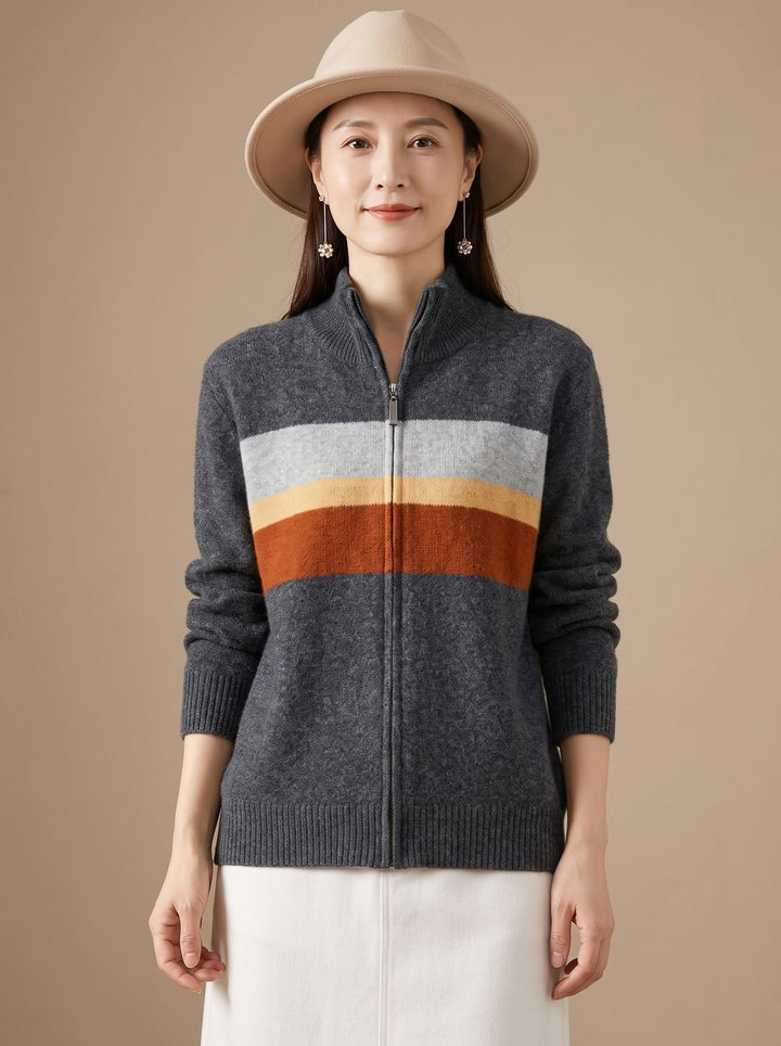 Women's Striped Full-Zip Knit Cardigan Sweater