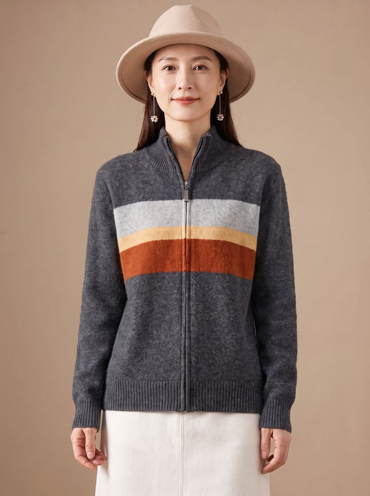 Women's Striped Full-Zip Knit Cardigan Sweater