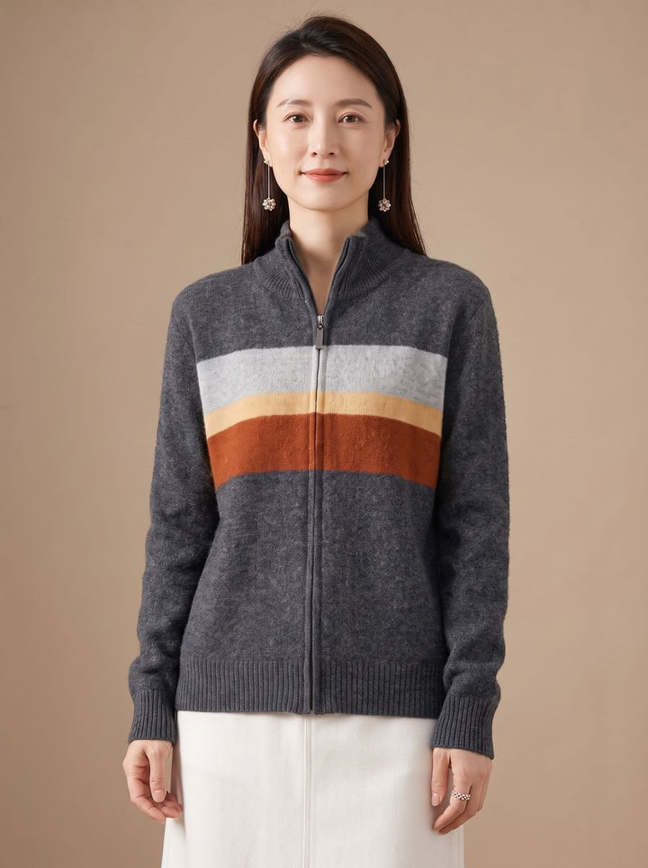 Women's Striped Full-Zip Knit Cardigan Sweater