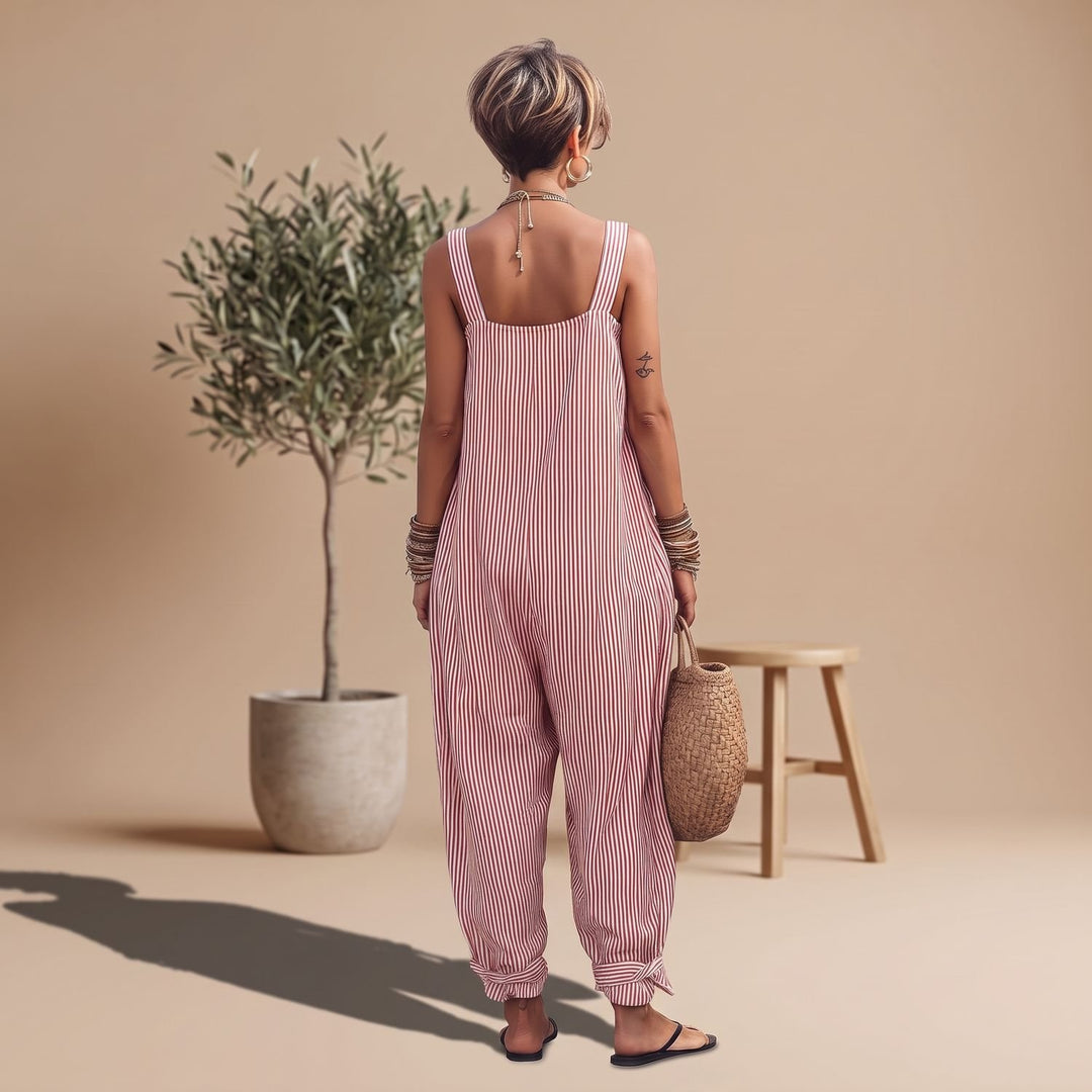 Women's Striped Square-Neck Sleeveless Relaxed-Fit Jumpsuit