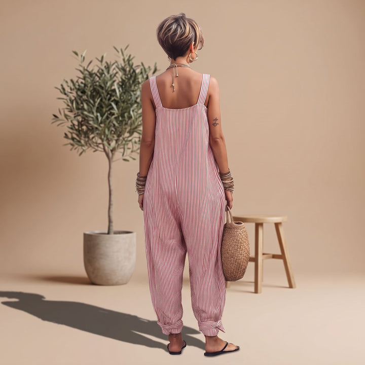 Women's Striped Square-Neck Sleeveless Relaxed-Fit Jumpsuit