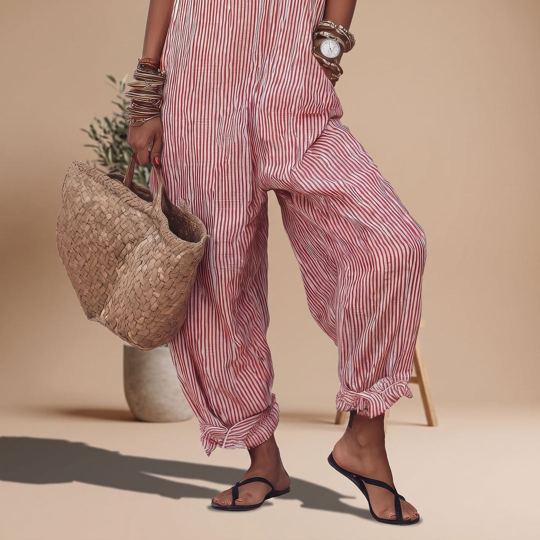 Women's Striped Square-Neck Sleeveless Relaxed-Fit Jumpsuit