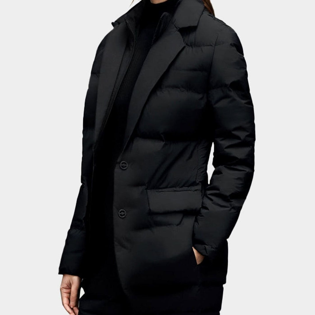 Women's Structured Puffer Blazer-Style Winter Jacket - Black
