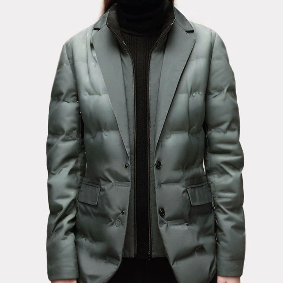 Women's Structured Puffer Blazer-Style Winter Jacket - Green