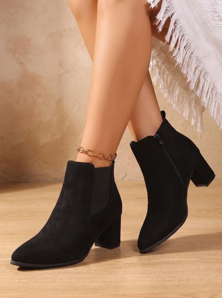 Women's Suede Block-Heel Side-Zip Ankle Boots, Tan Brown