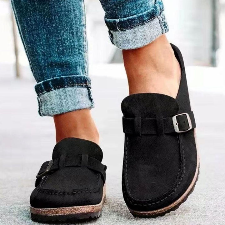 Women's Suede Buckle Accent Slip-On Loafers - Black