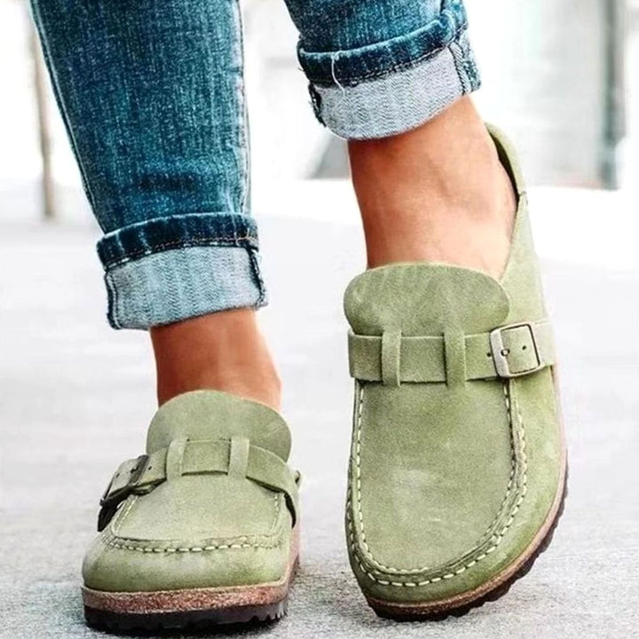 Women's Suede Buckle Accent Slip-On Loafers - Green
