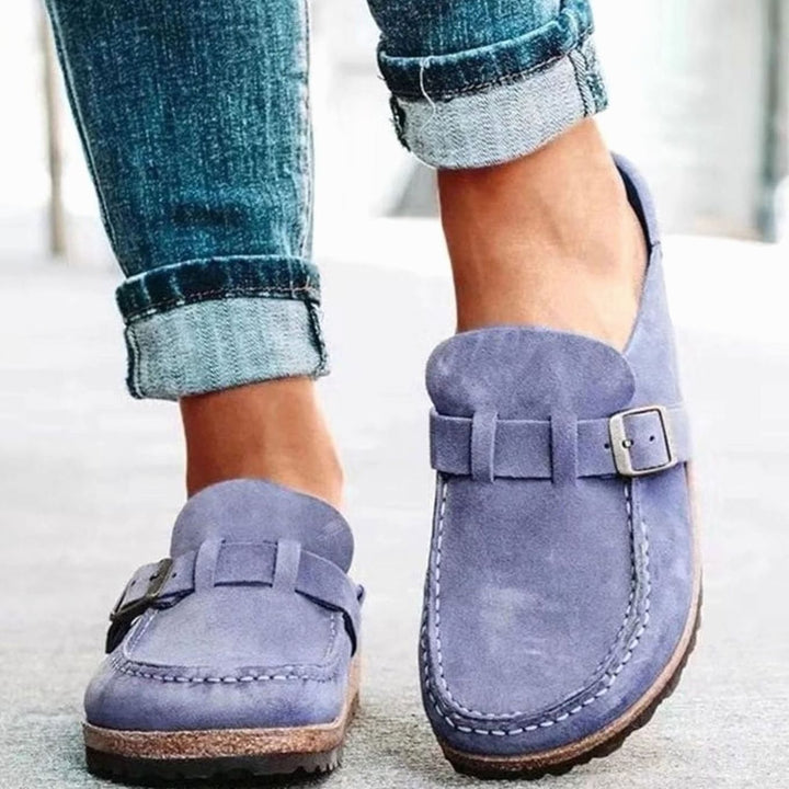 Women's Suede Buckle Accent Slip-On Loafers - Purple