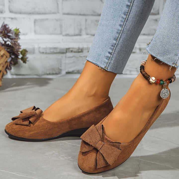 Women's Suede-Effect Bow-Detail Slip-On Ballet Flats