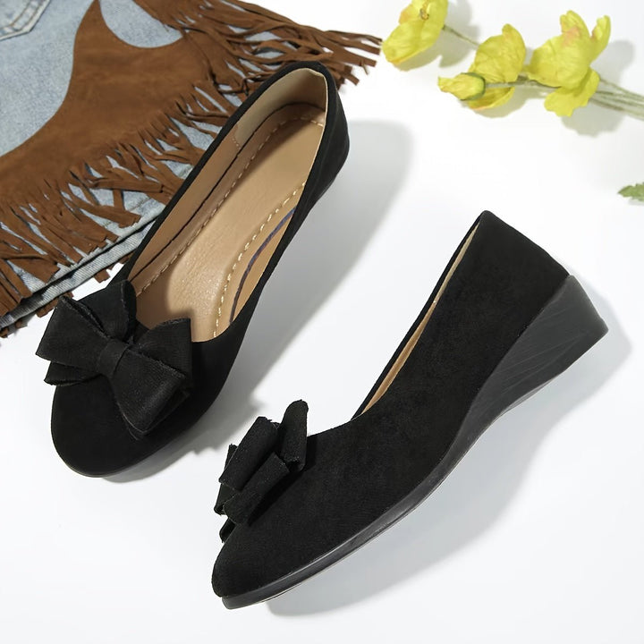 Women's Suede-Effect Bow-Detail Slip-On Ballet Flats - Black