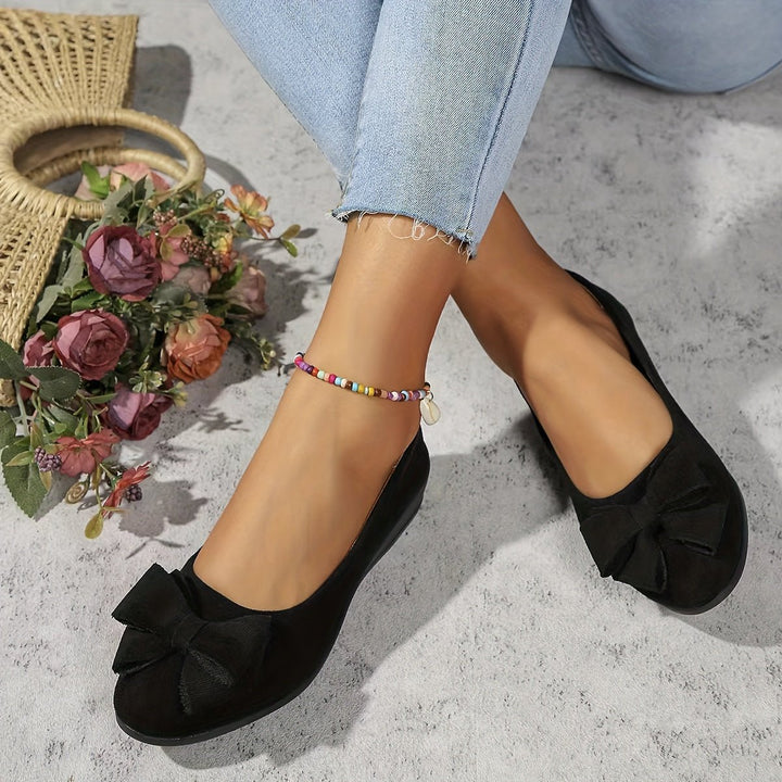 Women's Suede-Effect Bow-Detail Slip-On Ballet Flats