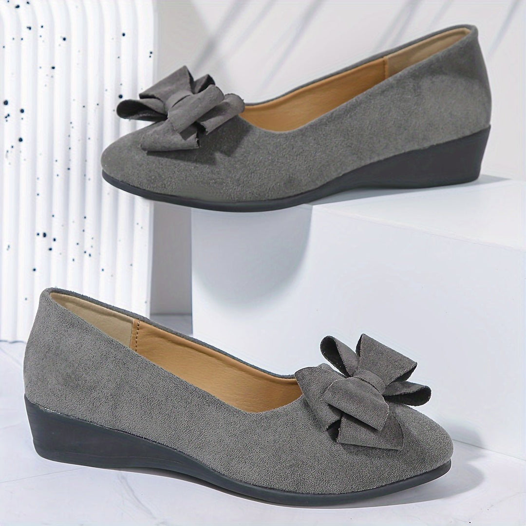 Women's Suede-Effect Bow-Detail Slip-On Ballet Flats