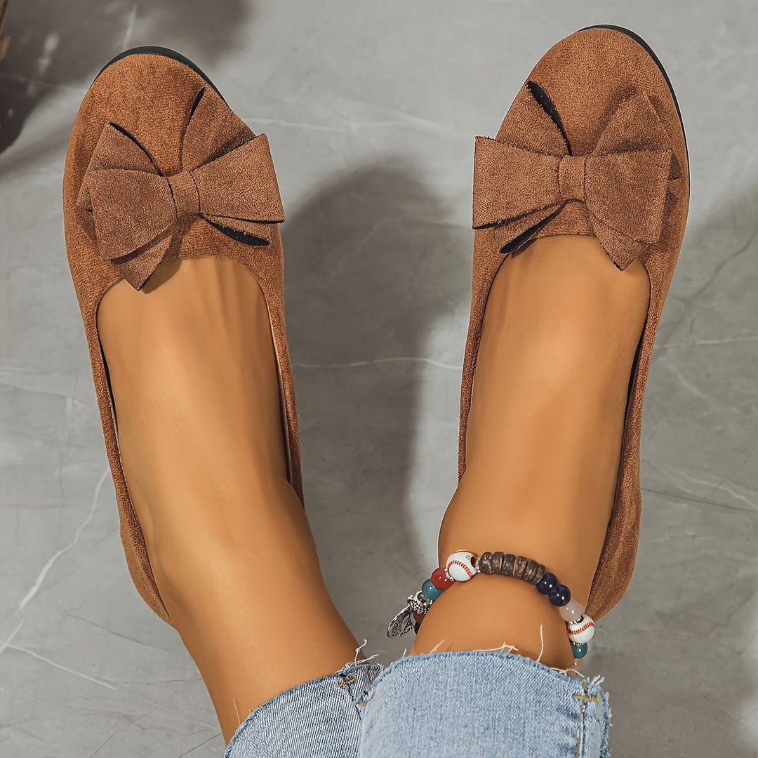 Women's Suede-Effect Bow-Detail Slip-On Ballet Flats - Brown