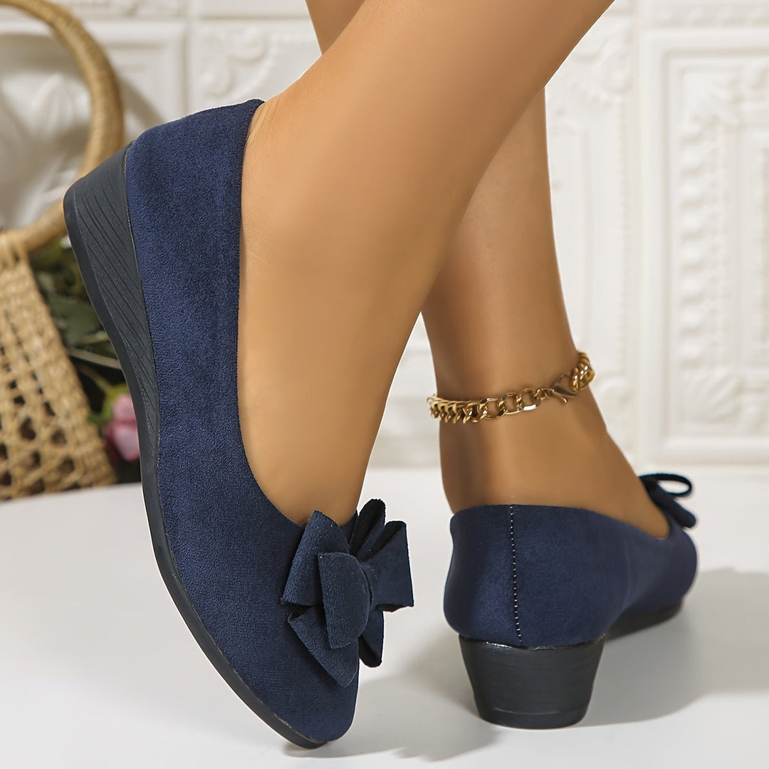 Women's Suede-Effect Bow-Detail Slip-On Ballet Flats - Blue