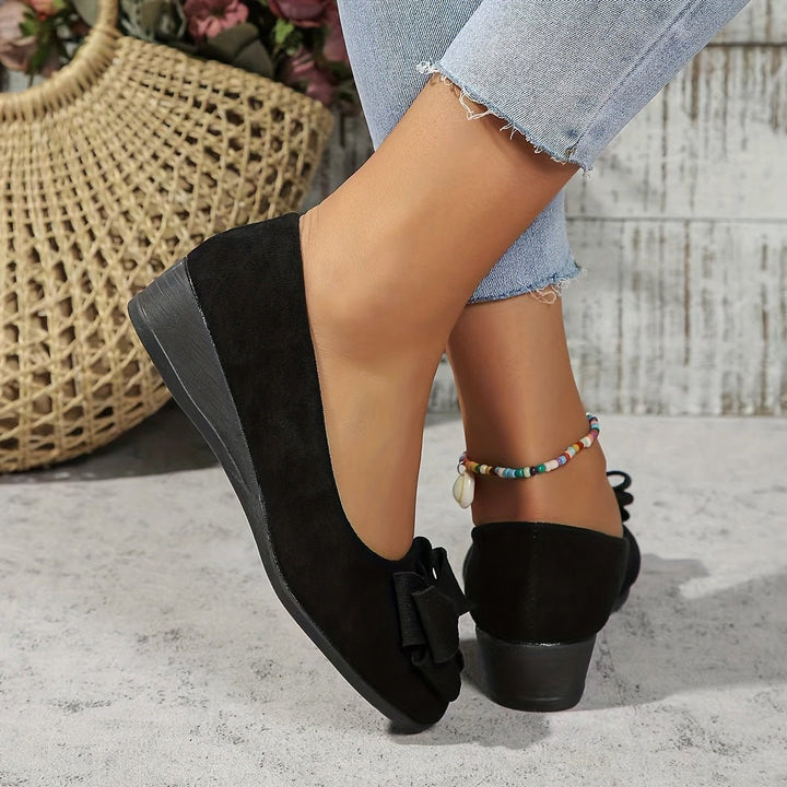 Women's Suede-Effect Bow-Detail Slip-On Ballet Flats