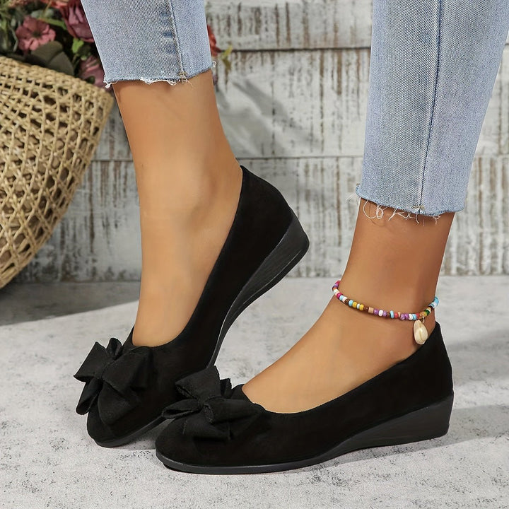 Women's Suede-Effect Bow-Detail Slip-On Ballet Flats