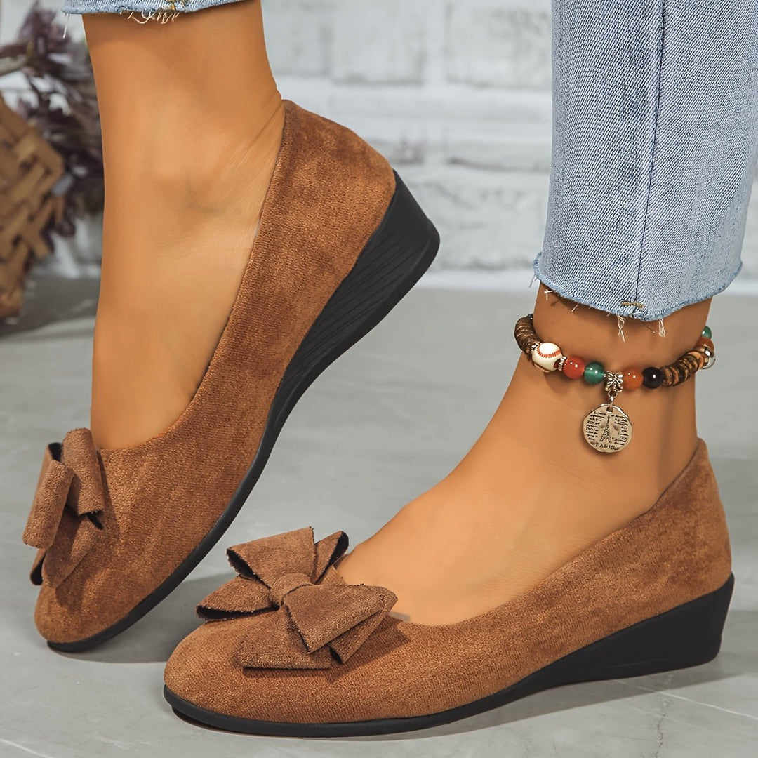 Women's Suede-Effect Bow-Detail Slip-On Ballet Flats