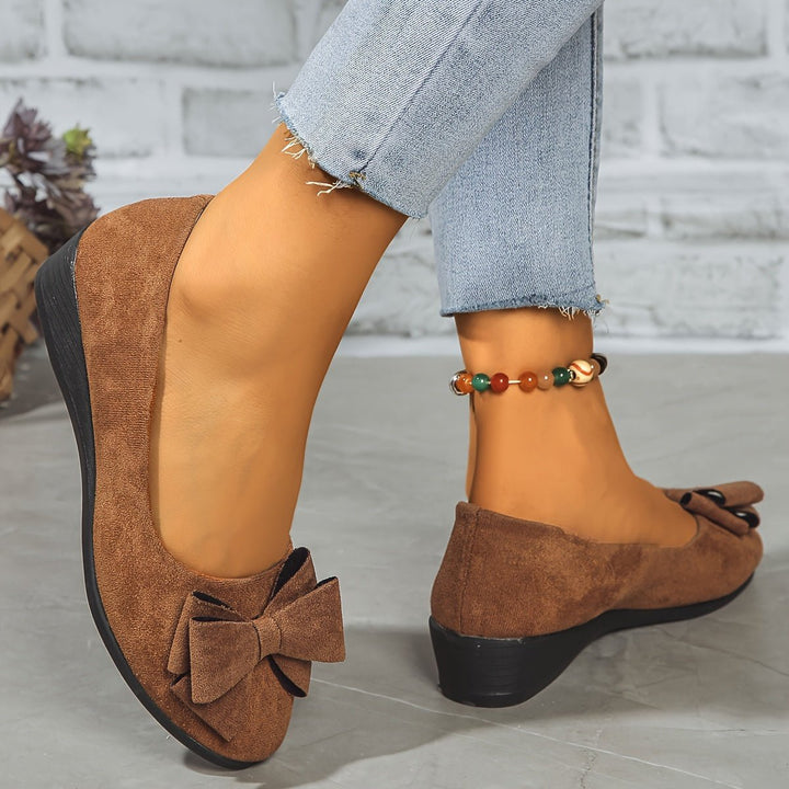 Women's Suede-Effect Bow-Detail Slip-On Ballet Flats