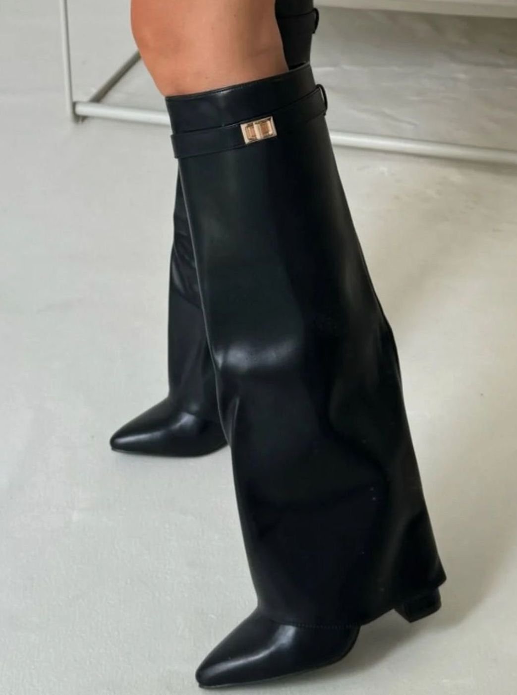 Women's Suede Fold-Over Buckle Thigh-High Boots
