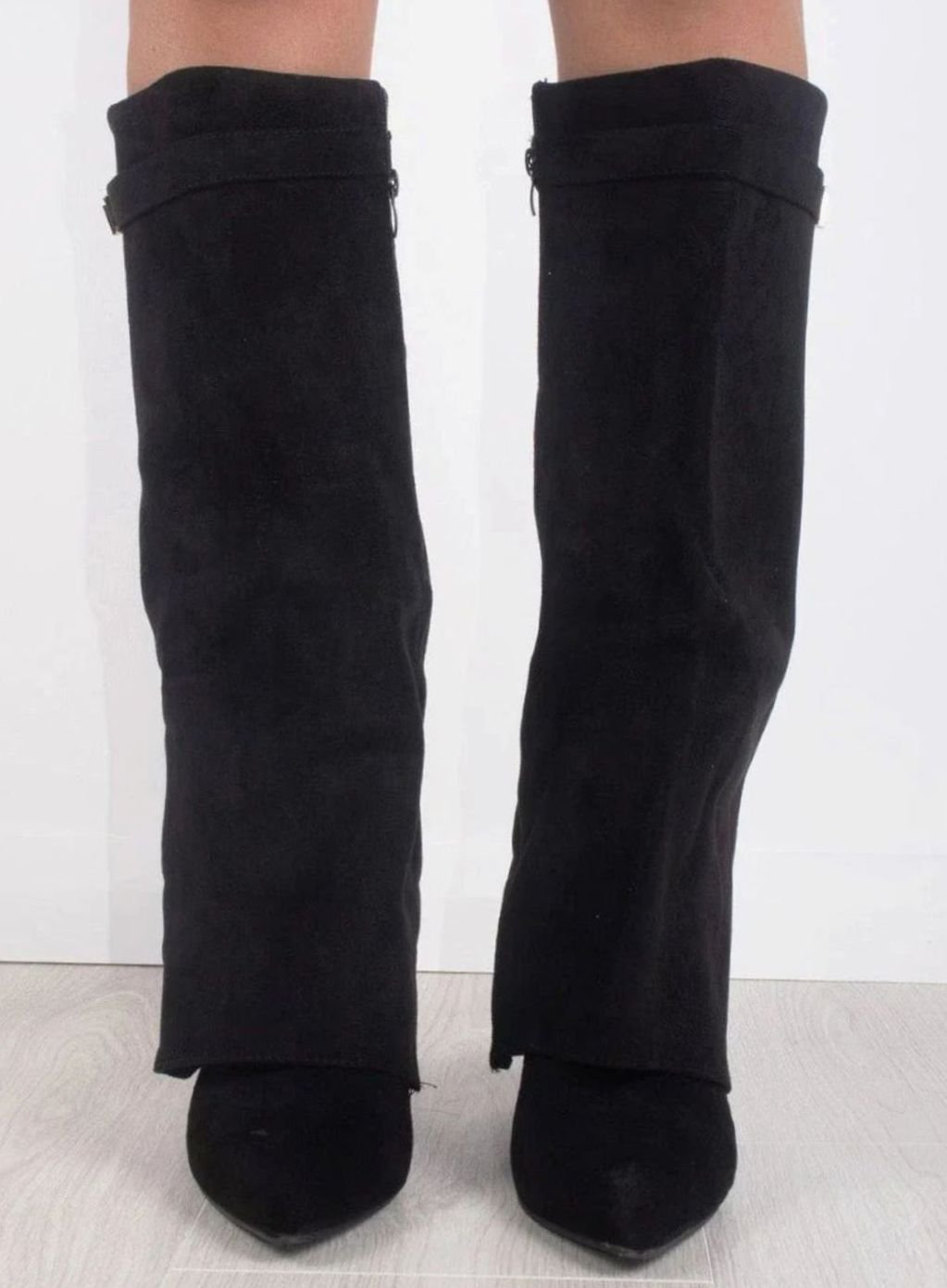 Women's Suede Fold-Over Buckle Thigh-High Boots
