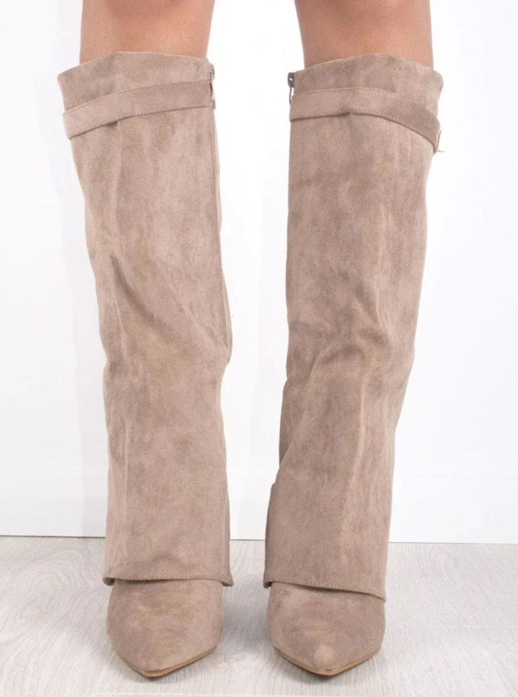 Women's Suede Fold-Over Buckle Thigh-High Boots