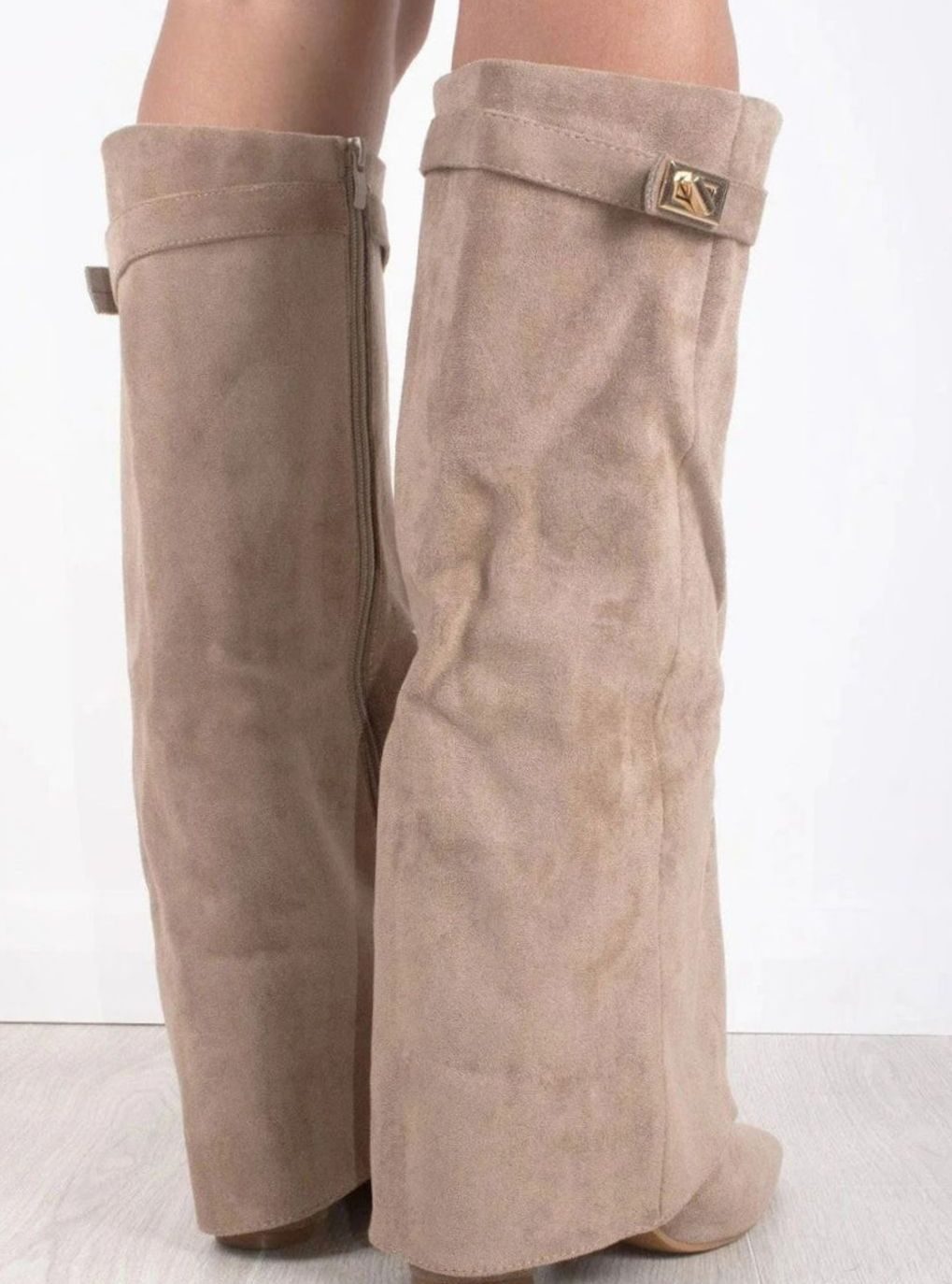 Women's Suede Fold-Over Buckle Thigh-High Boots