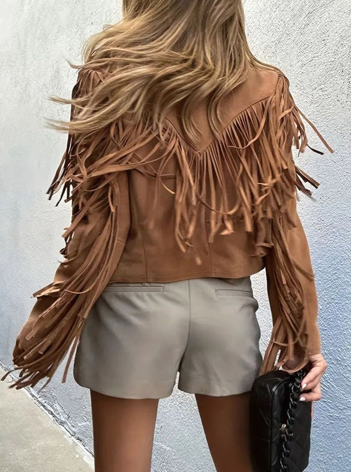 Women's Suede Fringe Boho Short Jacket