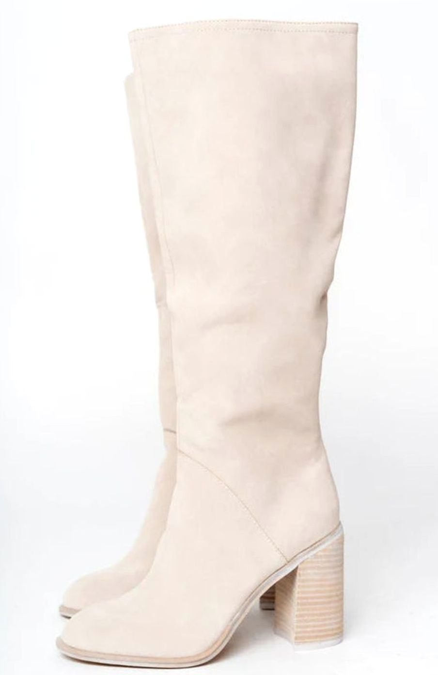 Women's Suede Knee-High Block Heel Zip-Up Boots