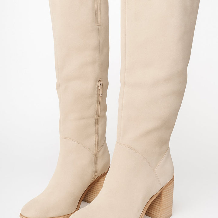 Women's Suede Knee-High Block Heel Zip-Up Boots