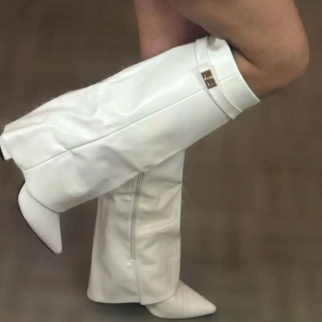 Women's Suede Knee-High Buckle Thigh-High Boots - White