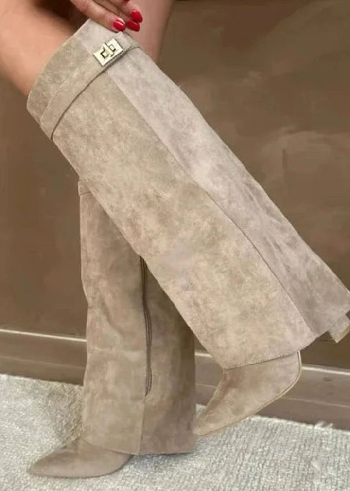Women's Suede Knee-High Buckle Thigh-High Boots