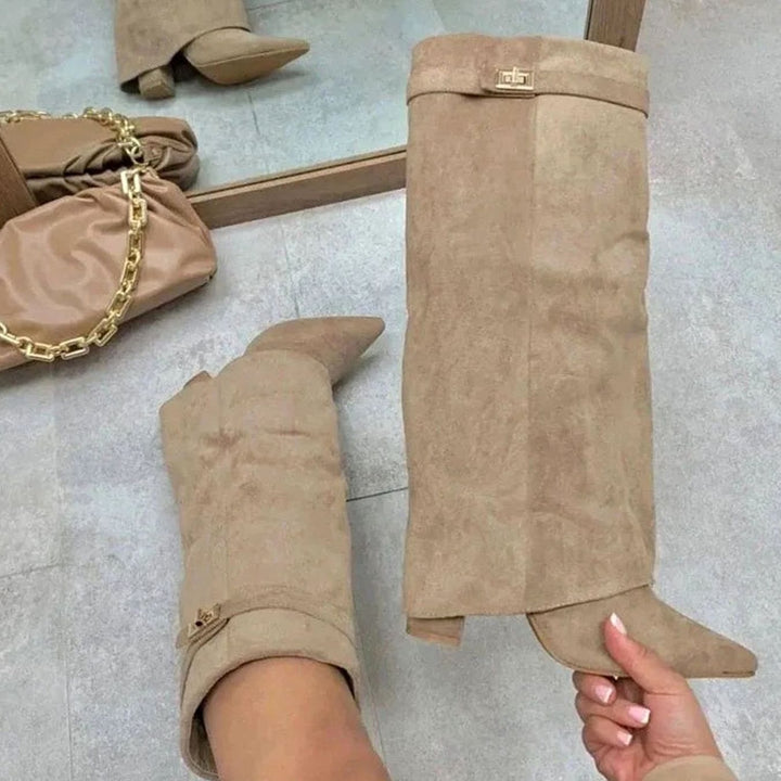 Women's Suede Knee-High Buckle Thigh-High Boots - Apricot Plush