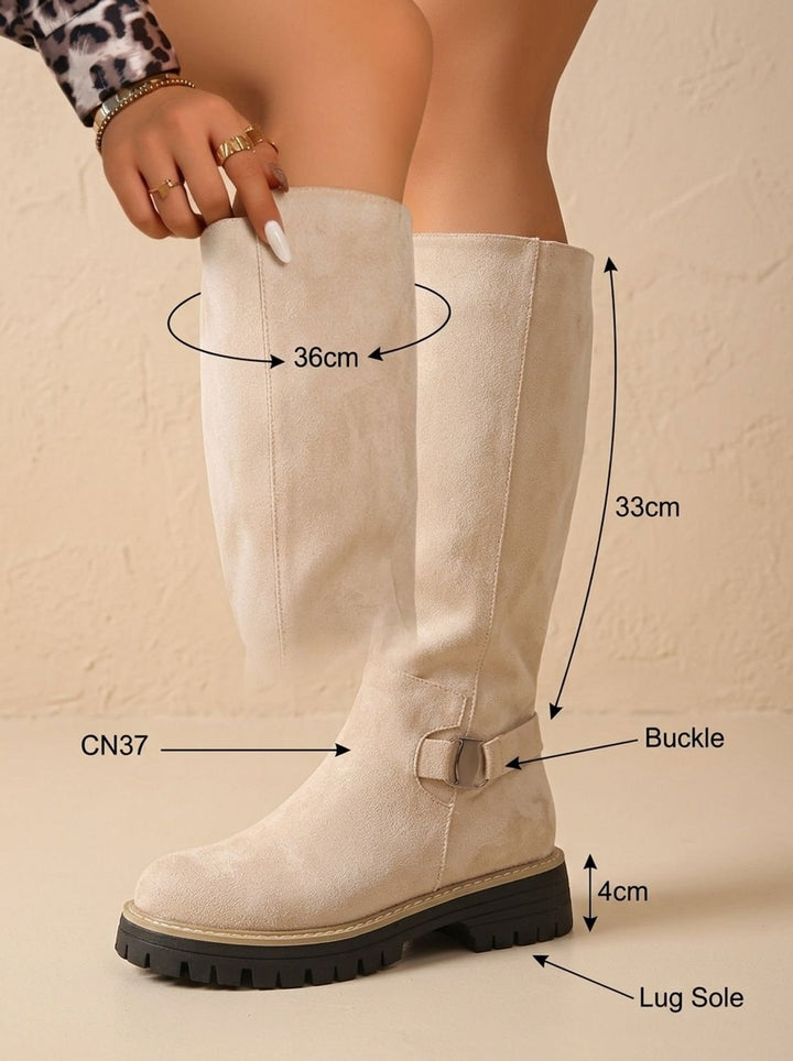 Women's Suede-Look Low Block Heel Knee High Boots