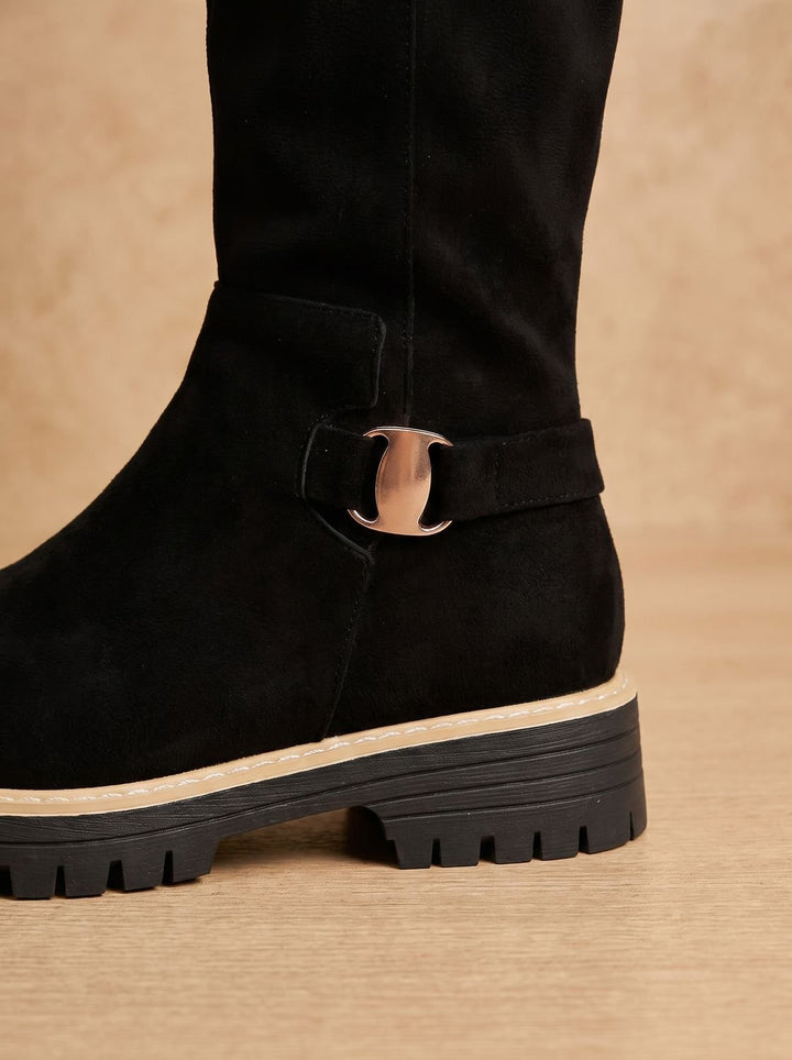 Women's Suede-Look Low Block Heel Knee High Boots