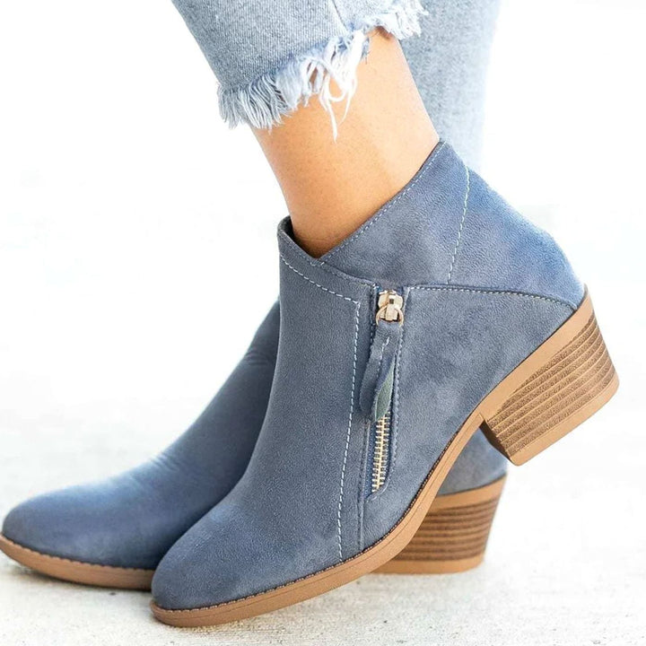 Women's Suede Low-Heel Zip Ankle Boots - Blue