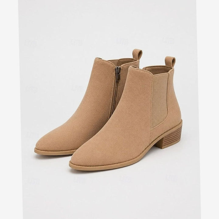 Women's Suede Pointed-Toe Block Heel Ankle Booties - Khaki