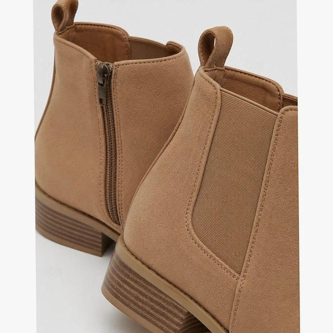 Women's Suede Pointed-Toe Block Heel Ankle Booties