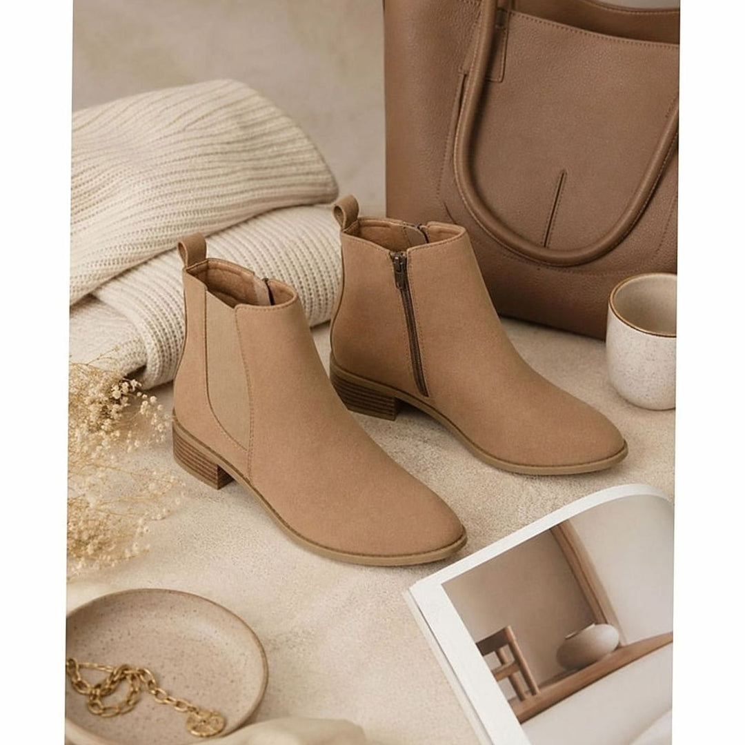 Women's Suede Pointed-Toe Block Heel Ankle Booties
