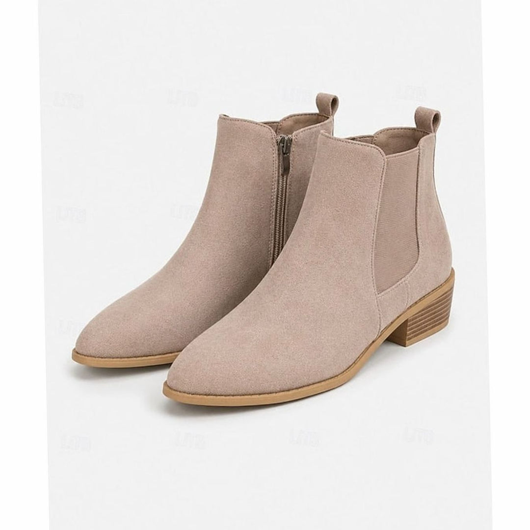 Women's Suede Pointed-Toe Block Heel Ankle Booties - Gray