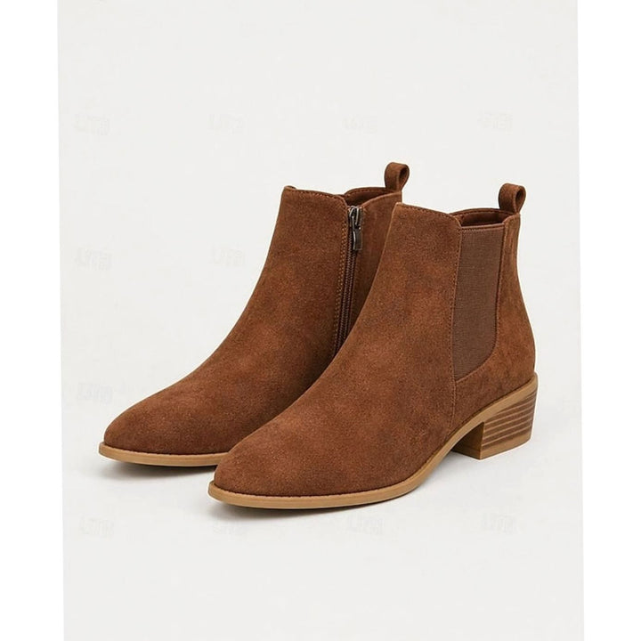 Women's Suede Pointed-Toe Block Heel Ankle Booties - Dark Brown