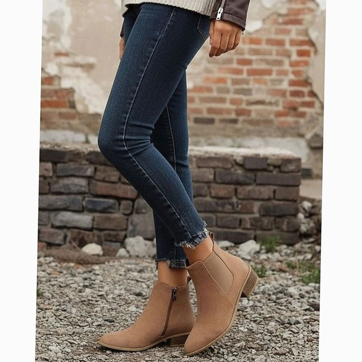 Women's Suede Pointed-Toe Block Heel Ankle Booties