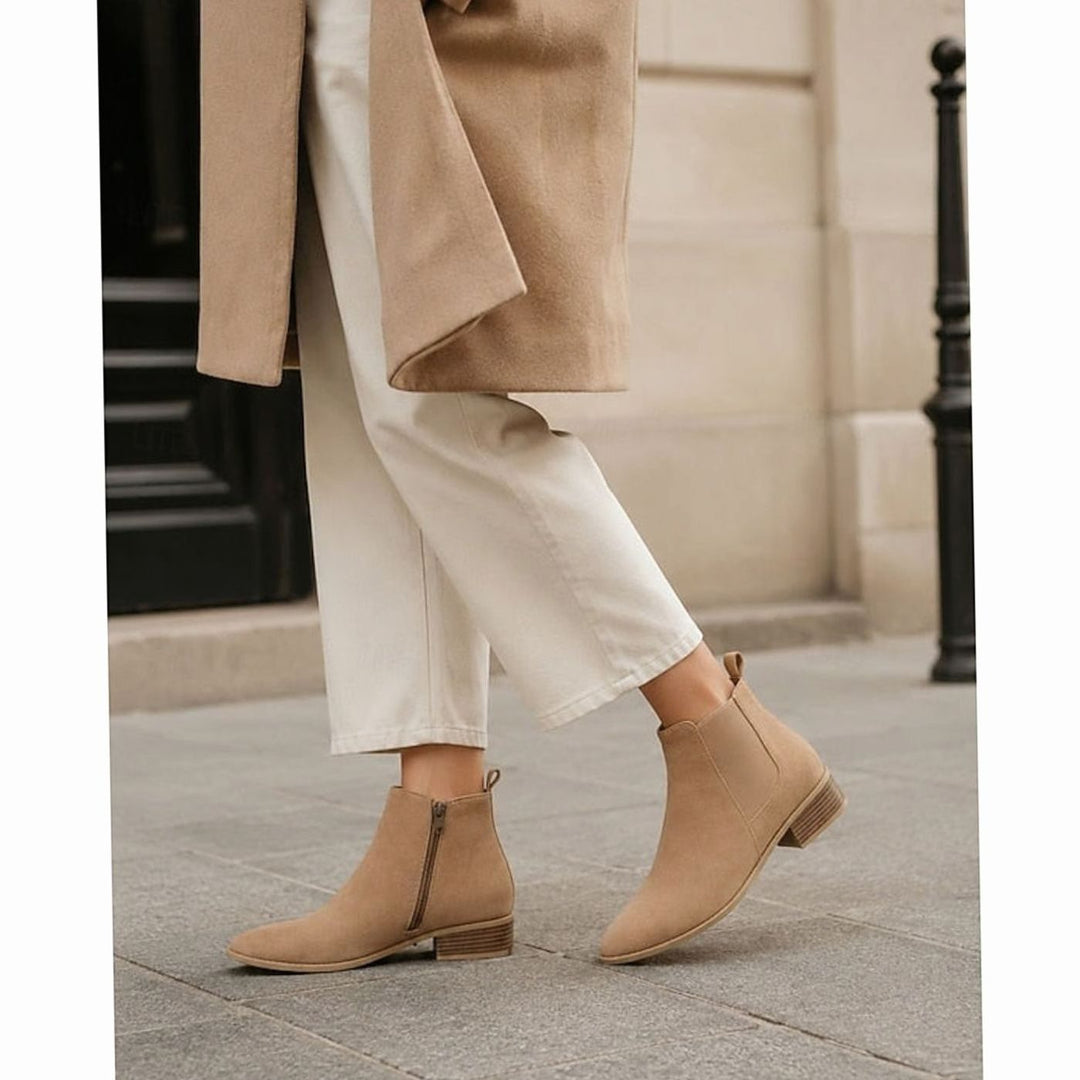 Women's Suede Pointed-Toe Block Heel Ankle Booties